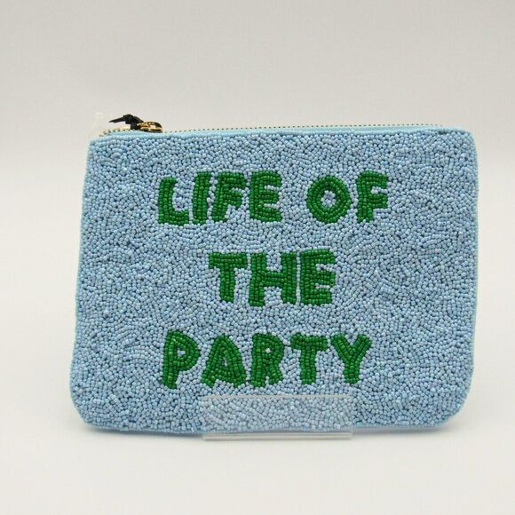 NWT Kate Spade x Target Blue and Green Beaded “Life of the Party” Zip Pouch - Picture 1 of 4